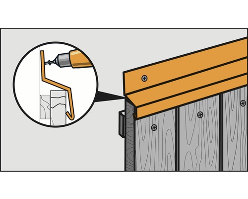 Illustration av montering av en takränna med skruvar