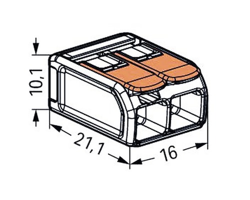 Ritning av en kopplingsplint med måtten 10,1 mm, 21,1 mm och 16 mm.