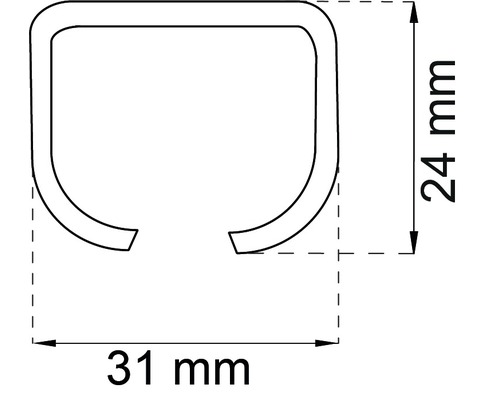 Teknisk ritning av en gardinskena med måtten 31 mm och 24 mm.