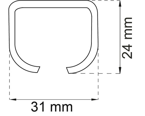 Teknisk ritning av en C-profil med måtten 31 mm bred och 24 mm hög.