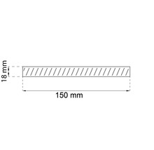 Teknisk ritning av ett arbetsstycke med måtten 18 mm och 150 mm.