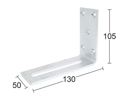 Vinkelbeslag av metall med måtten 105 x 130 x 50 millimeter