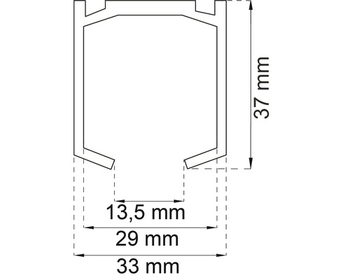 Teknisk ritning av en profil med mått i millimeter