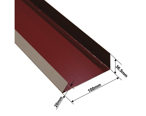 Takfotsprofil med måtten 36,5 mm, 100 mm och 20 mm