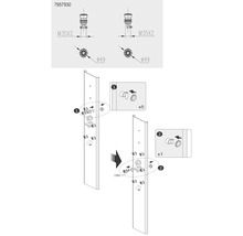 Installationsanvisning för en badrumsprodukt med mått och komponenter.