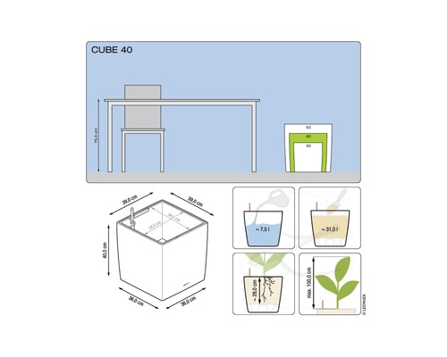 Produktbild av Cube 40 blomkruka med måttangivelser