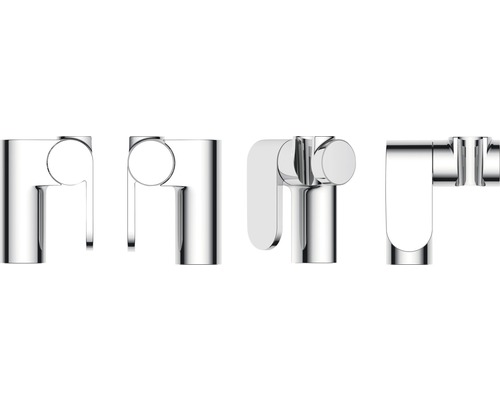 Olika vyer av en kromad armatur