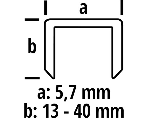 Måttsatt skiss av en U-profil med en bredd på 5,7 millimeter och en höjd mellan 13 och 40 millimeter