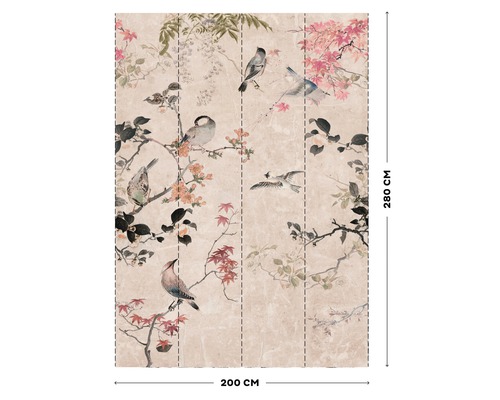 Non-woven tapet med fågel- och växtmönster, mått 200 cm x 280 cm
