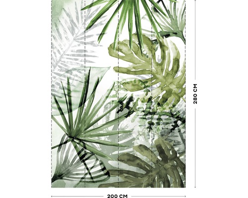 Väggbild med tropiska blad, format 200x280 cm