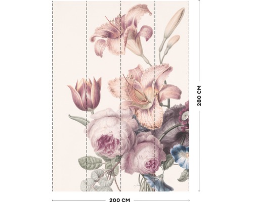 Blomstertapet med rosor, liljor och tulpaner, 200 cm bred och 280 cm hög