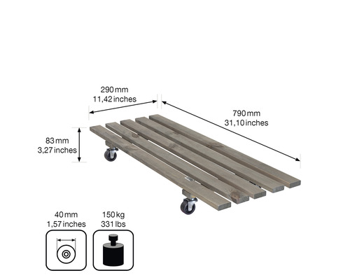 Rullbräda i trä med mått