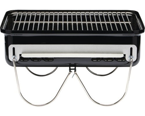 Svart kolgrill med grillgaller och ben i rostfritt stål