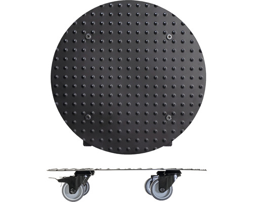 Möbelrulle med rund stödplatta och hjul