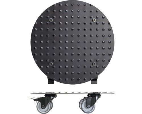 Rund växtrullvagn med piggar och hjul för transport av växter