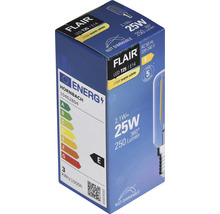 Förpackning för en Flair LED-lampa T25 E14 med 2,1 watt, 25 watt, 250 lumen, ej dimbar och energieffektivitetsklass E