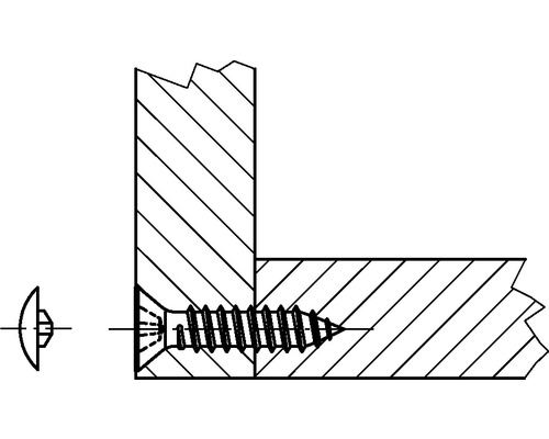 Illustration av en träskruv som förbinder två träbitar