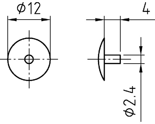 Teknisk ritning av en nit med måttangivelser