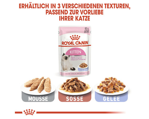 Royal Canin Kitten kattmat i tre olika konsistenser: Mousse, Sås och Gelé