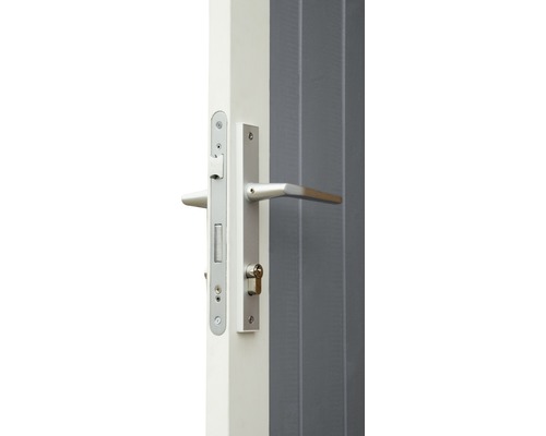 Dörrbeslag med dörrhandtag och lås