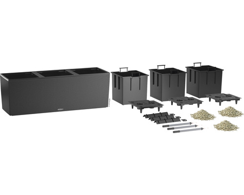 Komplett planteringsset med planteringslåda, innerkrukor, skiljeväggar, vattennivåindikator och planteringsgranulat