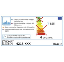 Energimärkning med information om den inbyggda LED ljuskällan och uppgiften att den inte är utbytbar