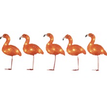 Fem flamingo figurer med belysning
