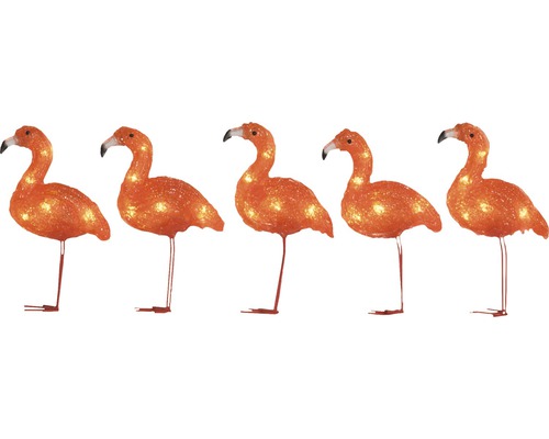 Fem flamingo figurer med belysning