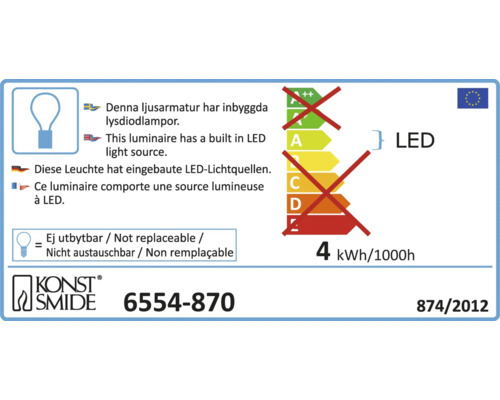 Energietikett med LED-indikation och tillverkarinformation