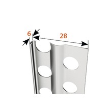 Närbild av en hörnprofilskena med dimensioner.