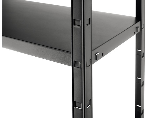 Detaljvy av metallhyllsystem