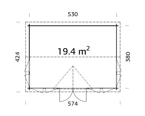 Planritning av ett trädgårdshus med dimensioner