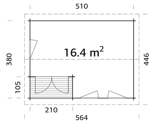 Planritning över trädgårdshuset med dimensioner