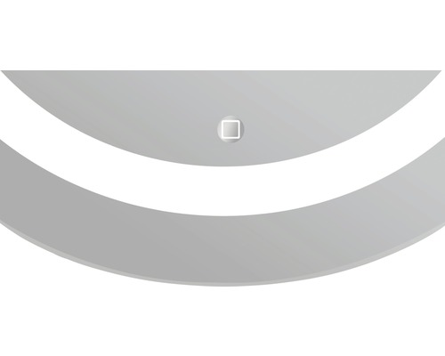 Utsnitt av en spegel med belysning och kontrollpanel