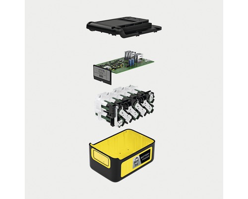 Detaljerad vy av ett 36 volts batteri med battericeller och elektronisk styrning