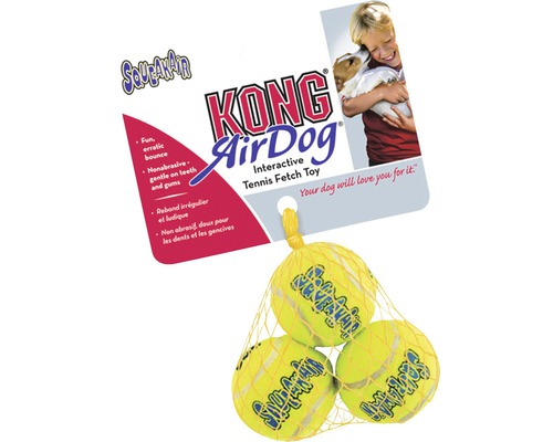 Kong AirDog tennisbollar för hundar, interaktiv apporteringsleksak, trepack