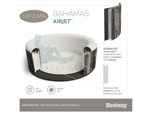 Lay-Z-Spa Bahamas Airjet bubbelpool med Duraplus-material och 120 airjets i tvärsnitt