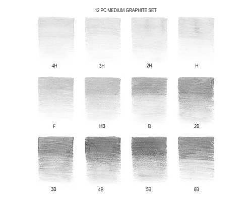 Set med 12 delar med olika hårdhetsgrader av grafitpennor