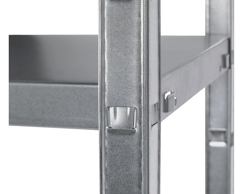 Detaljbild av metallhylla