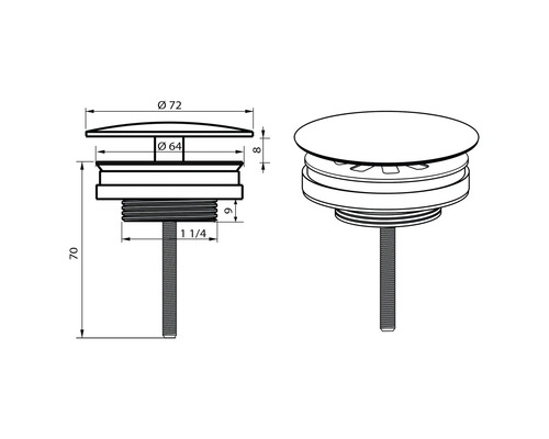 Ritning av en ventilpropp med måttangivelser