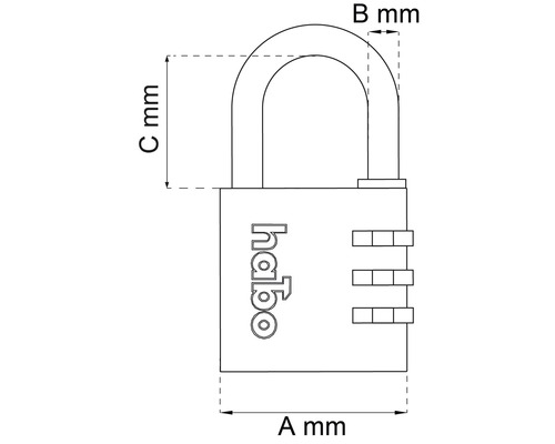 Bild av ett kombinationslås med mått.