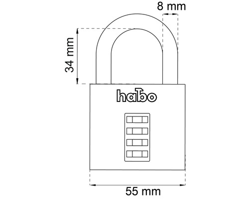 Bild på ett kombinationslås med måtten 55 x 34 x 8 millimeter