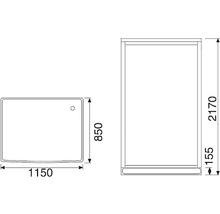 Teknisk ritning av en dusch med måttangivelser