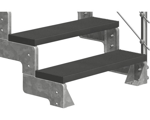 Tvåstegstrappa av metall med räfflade steg