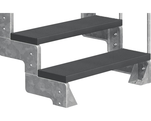 Metalltrappa med två steg och räfflade stegytor