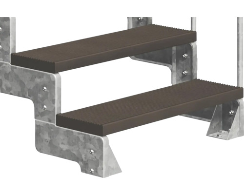 Tvåstegstrappa av metall med bruna steg