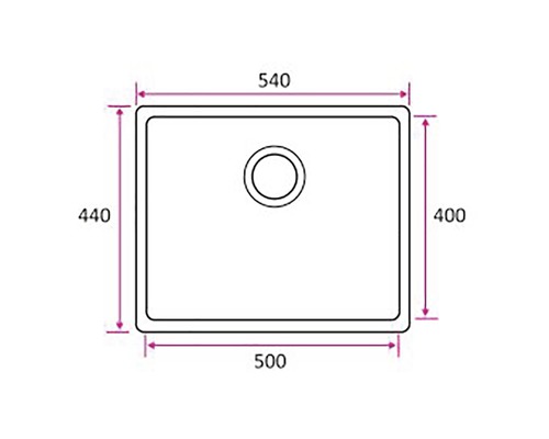 Skiss av en diskho med måtten 540 x 440 x 500 x 400 mm