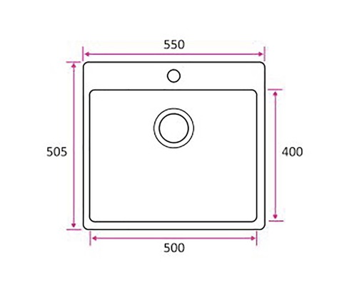 Skiss av en diskho med måtten 550, 505, 500 och 400.