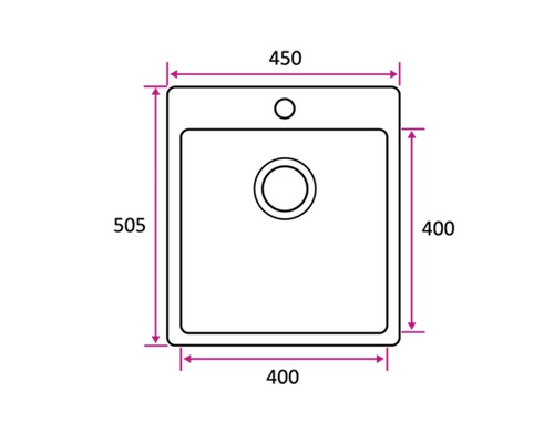 Ritning av en diskho med måtten 450, 505 och 400.