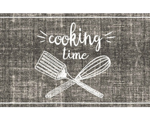 Köksmatta med koktidsmotiv, stekspade och visp